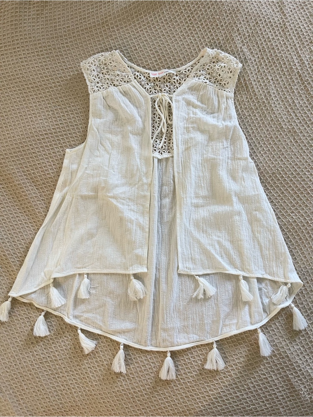 Bohemian beach festival coastal tassel crochet tie vest top